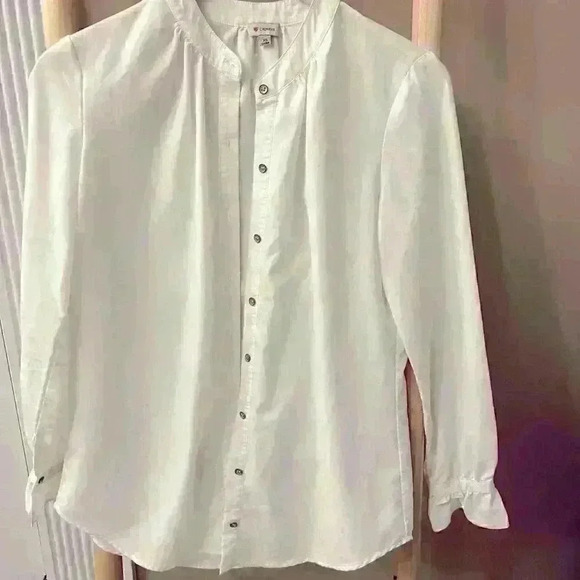 COPY - Cremieux No Collar White Button Down Shirt with ruffled sleeves Women XS - Picture 3 of 11